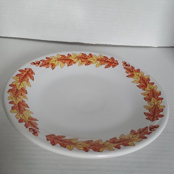 Fiestaware Fiesta Fall Leaves Acorn Ceramic Luncheon Plate 9" Classic Rim White - Picture 4 of 16